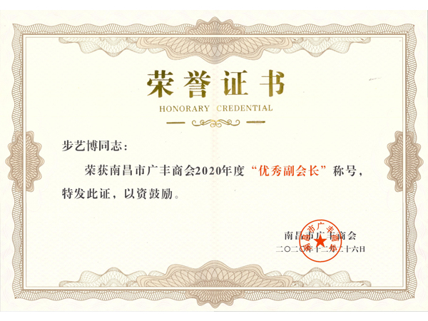 优秀副会长荣誉证书（广丰）